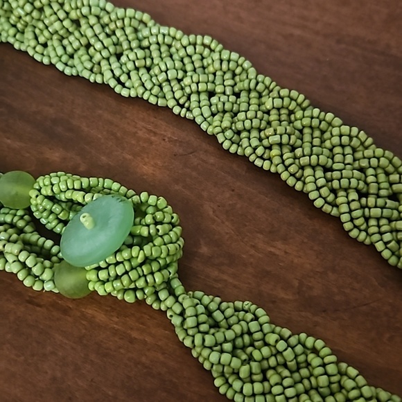 Vintage 1970s Lime Green Braided Glass Beaded Boho Festival Belt main image 5